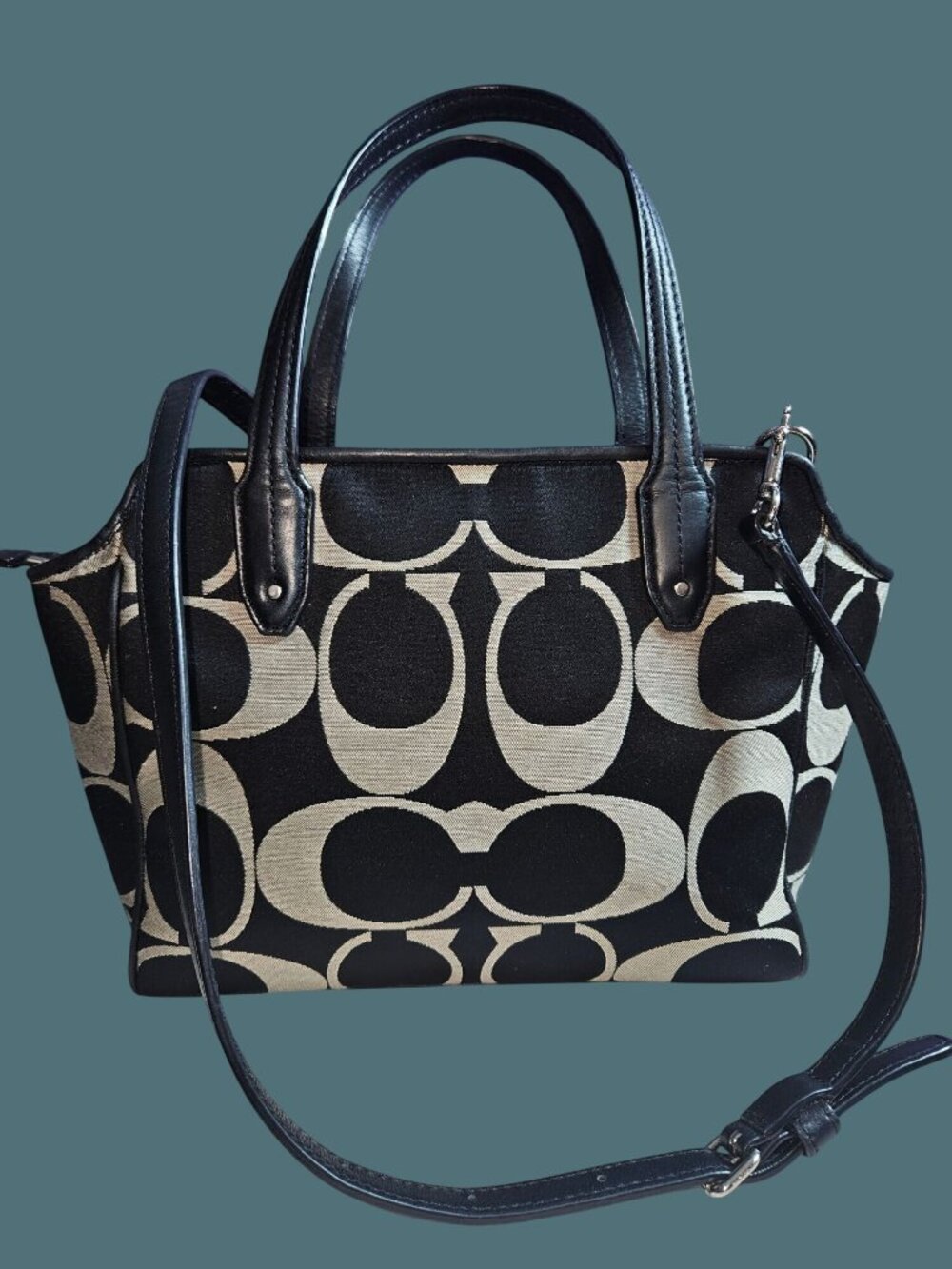 Coach Taylor Signature Bette Black Canvas/Leather Satchel Crossbody Bag - Picture 3 of 16